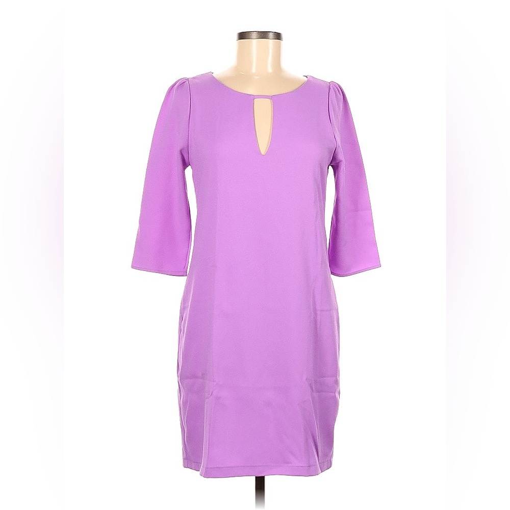 Everly Purple Sheath Dress with 3/4 Puff Sleeves
